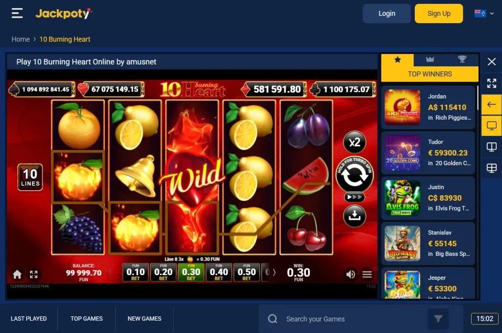 10 Burning Heart Demo Game at JackpotyCasino