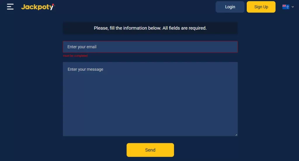 Contact Form on Support Page