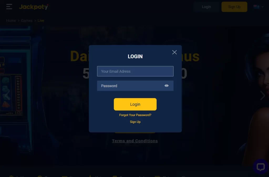 Jackpoty Login Procedure